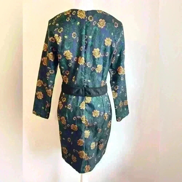 Clocolor Navy Floral Long Sleeve Fitted Embroidered Brocade Dress - Picture 4 of 7